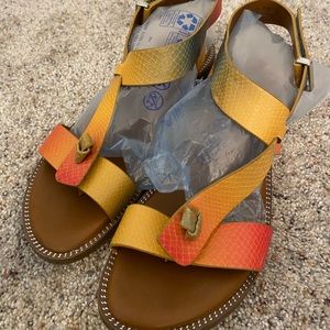 Franco Sarto Sandals in Orange, Yellow & Green